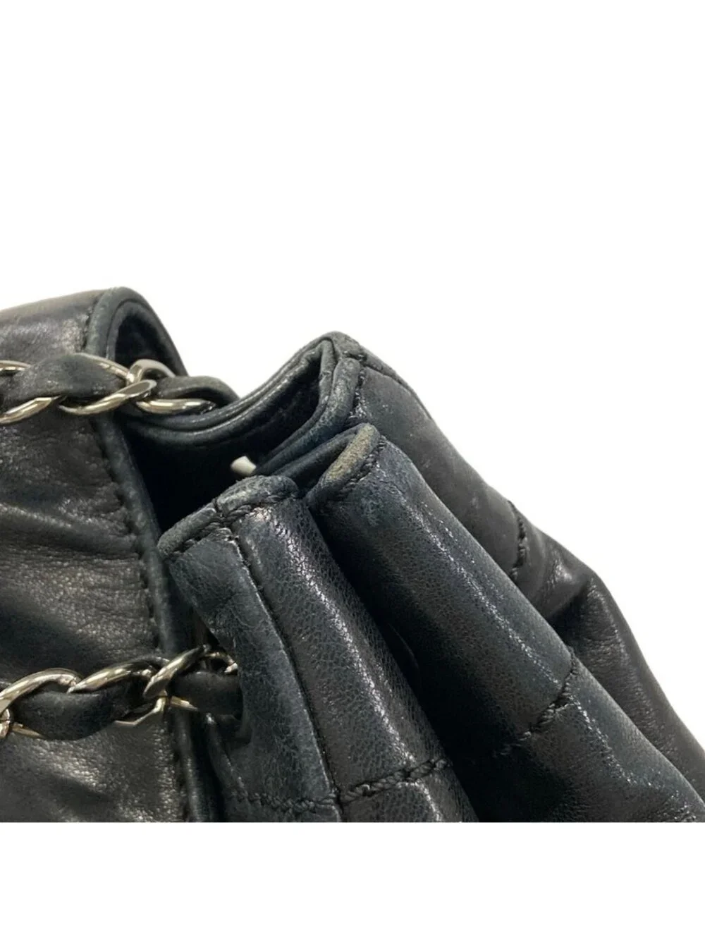 Chanel Shoulder Bag Black Chain Silver Logo Flap Lambskin